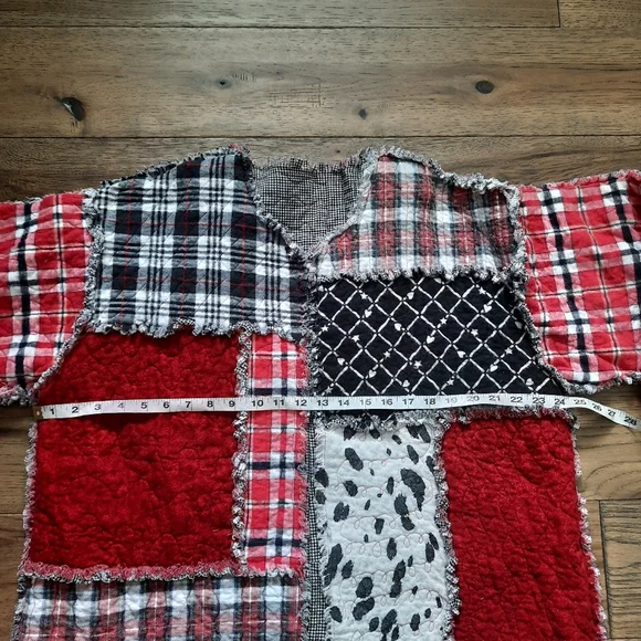 Patchwork Rag Quilt Upcycled Open Front Oversized Jacket - Picture 13 of 16